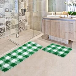 PiccoCasa Microfiber Plaid Bathroom Rugs Extra Soft Fluffy Absorbent Bath Mats For Bathroom
