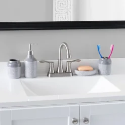 Home Basics Crackle 4 Piece Ceramic Bath Accessory Set, Grey -Shower Room Store GUEST b1c69aa1 161c 4397 81c0 700525d38f8a