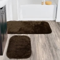 2pc Traditional Nylon Washable Bathroom Rug Set Chocolate - Garland Rug