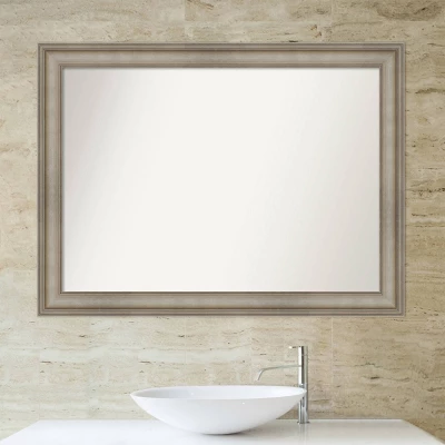 44" X 33" Non-Beveled Mezzanine Antique Narrow Wood Bathroom Wall Mirror Silver - Amanti Art 4 44" X 33" Non-Beveled Mezzanine Antique Narrow Wood Bathroom Wall Mirror Silver - Amanti Art - Image 4