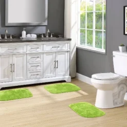 3pc Traditional Nylon Washable Bathroom Rug Set Lime - Garland Rug