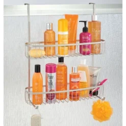 MDesign Extra Wide Stainless Steel 2-Tier Bathroom Shower Over Door Caddy