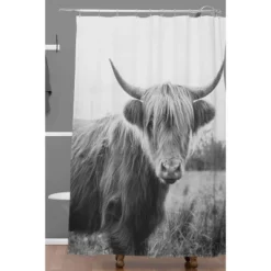 Chelsea Victoria Highland Cow Shower Curtain Black/White - Deny Designs