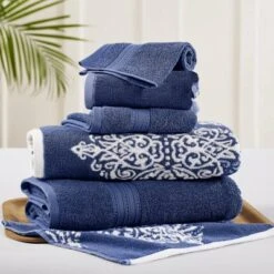 Modern Threads 6 Piece Reversible Yarn Dyed Jacquard Towel Set, Artesia Damask. -Shower Room Store GUEST db298544 b574 4896 9270 8213b44ae6df