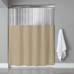 Sweet Home Collection - Window Shower Curtain Clear See Through Top 10 Gauge Vinyl Bath Shower Curtain