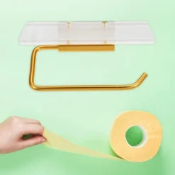 Unique Bargains Wall Mount Aluminum Acrylic Bathroom Toilet Paper Holder Gold Tone Clear 1 Pcs -Shower Room Store GUEST dd3f72b7 02d3 4b2b abec 90f480c038ff