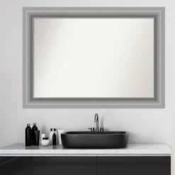 42" X 30" Non-Beveled Peak Polished Nickel Bathroom Wall Mirror - Amanti Art -Shower Room Store GUEST e0ea921d fd47 4bcb b36b 8801d623f2f8