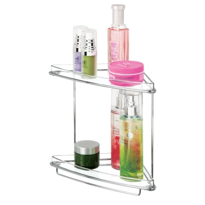 MDesign Metal Bathroom Vanity Corner Storage Caddy, 2 Shelves 2 MDesign Metal Bathroom Vanity Corner Storage Caddy, 2 Shelves - Image 2