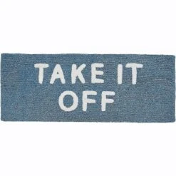 Kate Aurora Dorm Basics "Take It Off" Blue Typography Soft Tufted Oversized Bath Rug Runner - 2'x5'