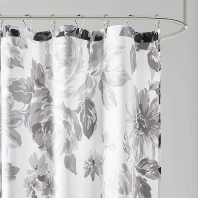 Hannah Floral Printed Shower Curtain Black/White 2 Hannah Floral Printed Shower Curtain Black/White - Image 2