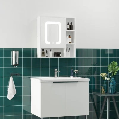 Kleankin LED Light Medicine Cabinet With Mirror Door, Wall-Mounted Bathroom Vanity Organizer With Dimmer Touch Switch, And USB Charge, White 2 Kleankin LED Light Medicine Cabinet With Mirror Door, Wall-Mounted Bathroom Vanity Organizer With Dimmer Touch Switch, And USB Charge, White - Image 2