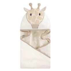 Hudson Baby Infant Cotton Animal Face Hooded Towel, Modern Giraffe, One Size