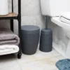 Round Premium Wicker Look Wastepaper Basket And Toilet Brush Set Gray - Mind Reader