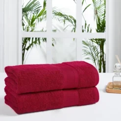 2pc Feather Touch Cotton Bath Sheet Set Crimson - Trident Group