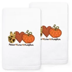 2pc Peace Love Pumpkin Hand Towel Set White - Linum Home Textiles -Shower Room Store GUEST f621ab96 f703 43bb aa26 e5a074ba1350
