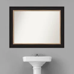 45" X 34" Non-Beveled Vogue Black Bathroom Wall Mirror - Amanti Art -Shower Room Store GUEST fb50bad0 9a22 47cd 9e40 dc01e2c09071